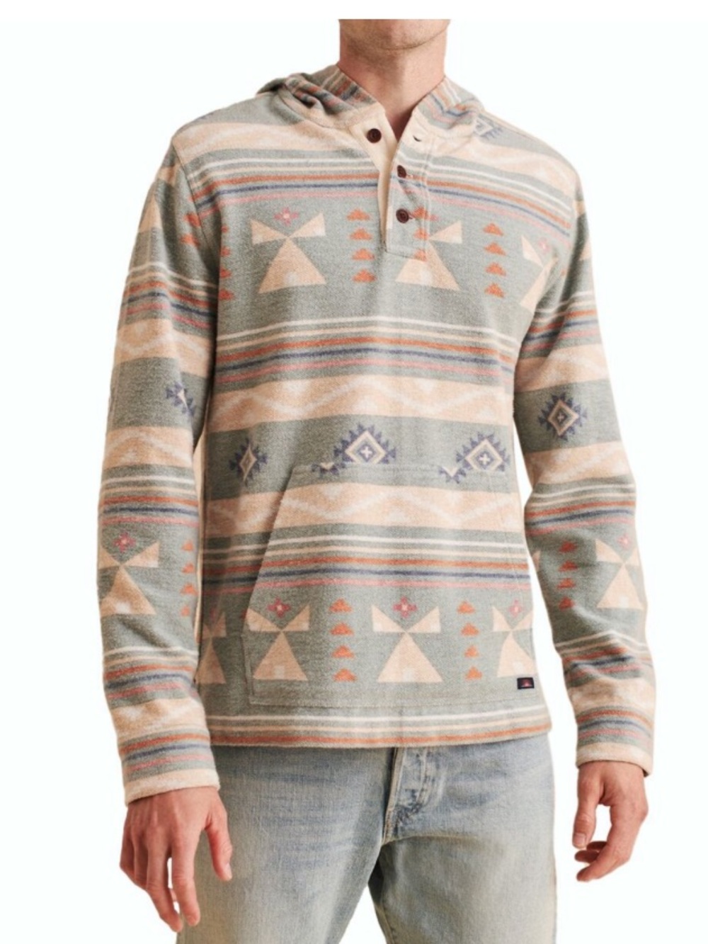Faherty Mens Knit Pacific Hoodie Henley Pullover Organic Cotton Size Large